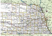 Free map of Nebraska showing counties with names and cities, road highways