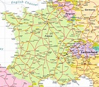 Detailed road map of France and Switzerland. France and Switzerland ...
