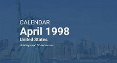 April 1998 Calendar – United States