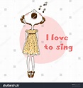 Funny Cartoon Little Girl Singing Love Stock Vector (Royalty Free ...