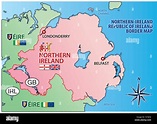 Irlanda del Norte e Irlanda mapa con fronteras, banderas y símbolos ...