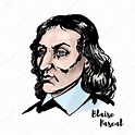 Blaise Pascal watercolor vector portrait with ink contours. French ...