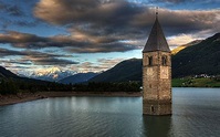 Download imagens O Lago De Resia, 4k, montanhas, italiano marcos, Tirol ...