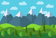 Vector panoramic mountain cartoon landscape. Natural landscape in the ...