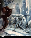 SCENE FROM CHARLES DICKENS CHRISTMAS CAROL EBENEZER SCROOGE WITH GHOST ...