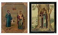 TWO METAL ICONS: THE FIRST ONE SHOWING STS. SIMEON AND NICHOLAS, THE ...
