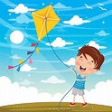Boy Flying Kite Cartoon Illustrations, Royalty-Free Vector Graphics ...