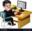 Funny employee man working with computer cartoon Vector Image