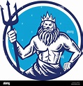 Illustration of a poseidon god of the sea holding trident viewed from ...