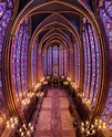 Hall and stained glass windows inside Sainte-Chapelle in Paris ...