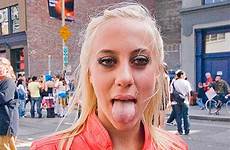 tongue sticking woman blonde loupiote lusha weird