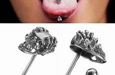 tongue ring piercing fake jewelry rings barbell skull piercings industrial bars men ball stainless steel body punk langue 1piece surgical