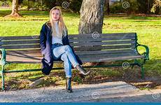 bench sitting beautiful woman park sunny autumn