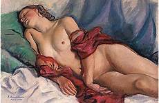 nude zinaida serebriakova sleeping 1930 shawl red painting paintings oil tumblr nudes wikiart allpainter artodyssey artwork serebryakova