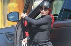 chyna blac flaunts pregnant famous mirror keeps bump covered tight pants bottom very baby but