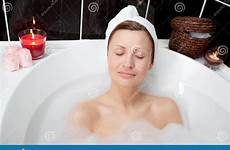 relaxing bath beautiful bubble woman spa royalty stock