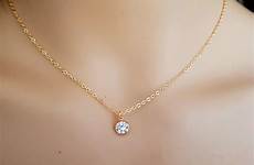 necklace gold diamond cz tiny 18k pendant zirconia choker cubic jewellery jewelry fill layering stacking minimalist bridal clear gift