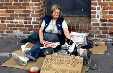 homeless woman cats sign change asking spare hyde street cart alamy stock wharf fisherman shopping