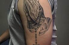 rosary tattoo tattoos designs praying hands men beads arm mens upper drawing cross prayer hand religious necklace rosery jesus christian