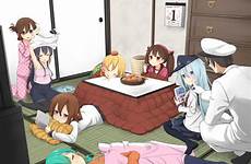 anime sleep kantai collection admiral over kotatsu group safebooru hair respond edit uniform skirt