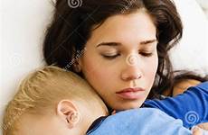 sleeping mom child stock bed son royalty caucasian toddler mid woman adult dreamstime