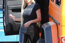 jenner kylie dior shirt pvc studio woodland hills trousers latex skintight top pants leaves tights hourglass flaunts figure her while