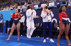 biles gymnastics teammates leotards sunisa cecile mccallum landi competes chiles cheer womens gymnasts routine floor finals cheers popsugar