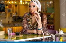 hookah smoking coffee lady arabian shop stock