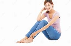 sitting woman floor beautiful young attractive background stock