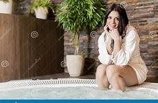 tub relaxing hot woman young pretty stock portrait luxury