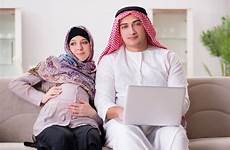 muslim expecting arab pregnant wife young baby family stock consulting care