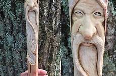 walking wood stick carving carved face hiking handmade sticks staff wooden hand man faces old cane beard canes spirit patterns