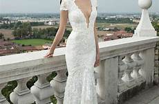 sposa abito pizzo lungo berta bridal bianco aderente sirena preferido vota escote vestito florentinna