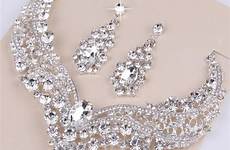 shiny jewelry rhinestone alloy earrings bridal necklace crystal queen wedding set