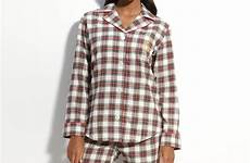 pajamas lauren ralph collar flannel notched sleepwear plaid multi cream red