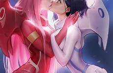 darling franxx ichigo zero two yuri kiss suit kittew bodysuit deviantart anime rule34 xxx kissing 2girls rule 34 fanart options