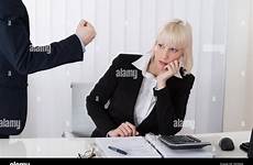 boss female employee young blaming bad close stock office results yelling alamy corporate fire