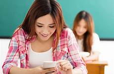 phone student using classroom smart young female stock