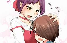 nekomusume difference age shota 1boy 1girl eyes breasts brown gegege hair blush mouth kitarou original safebooru open fan hotter ever