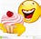 Photo about Emoticon eating a dessert with cream covered. Illustration ...