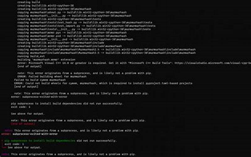 Pip subprocess to Install Build Dependencies Did Not Run Successfully