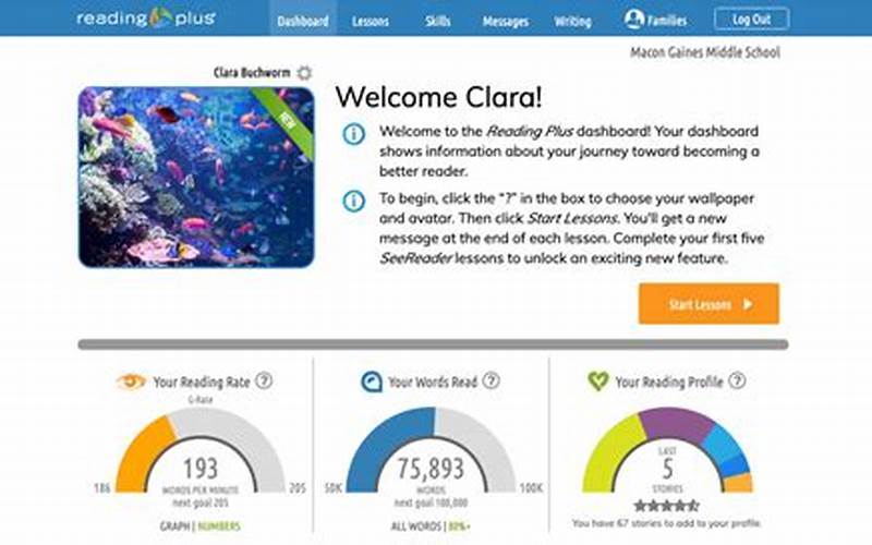 Reading Plus Student Dashboard
