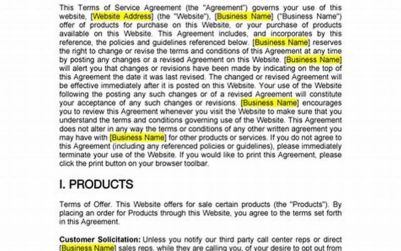 Terms And Conditions Agreement