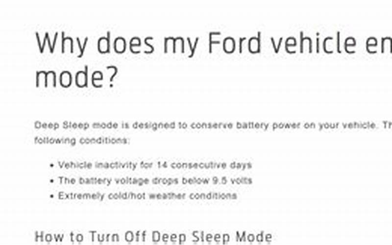 What Is Deep Sleep Mode Ford