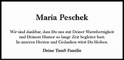 Traueranzeigen von Maria Peschek | SZ-Gedenken.de