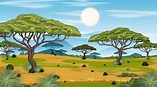 African Savanna forest landscape scene at day time 2305517 Vector Art ...