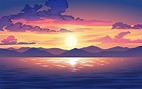 Vector Sunset or Sunrise in Ocean with Clouds 2042704 Vector Art at ...