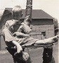 "HUCKLEBERRY FINN on CHERRY STUMP" BAREFOOT BLOND FARM BOY ~ 1930s VINTAGE PHOTO | #3789006967
