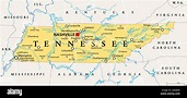 Tennessee, TN, political map, with capital Nashville, largest cities ...