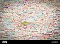 Primer plano de Nashville, Tennessee, en un mapa de carreteras de los ...